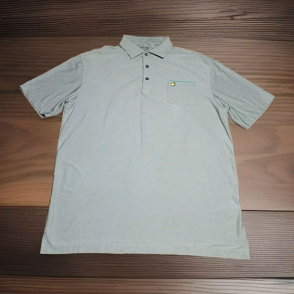 Masters Tech Polo Shirt Mens LARGE Gray Spandex Stretch Golf Performance